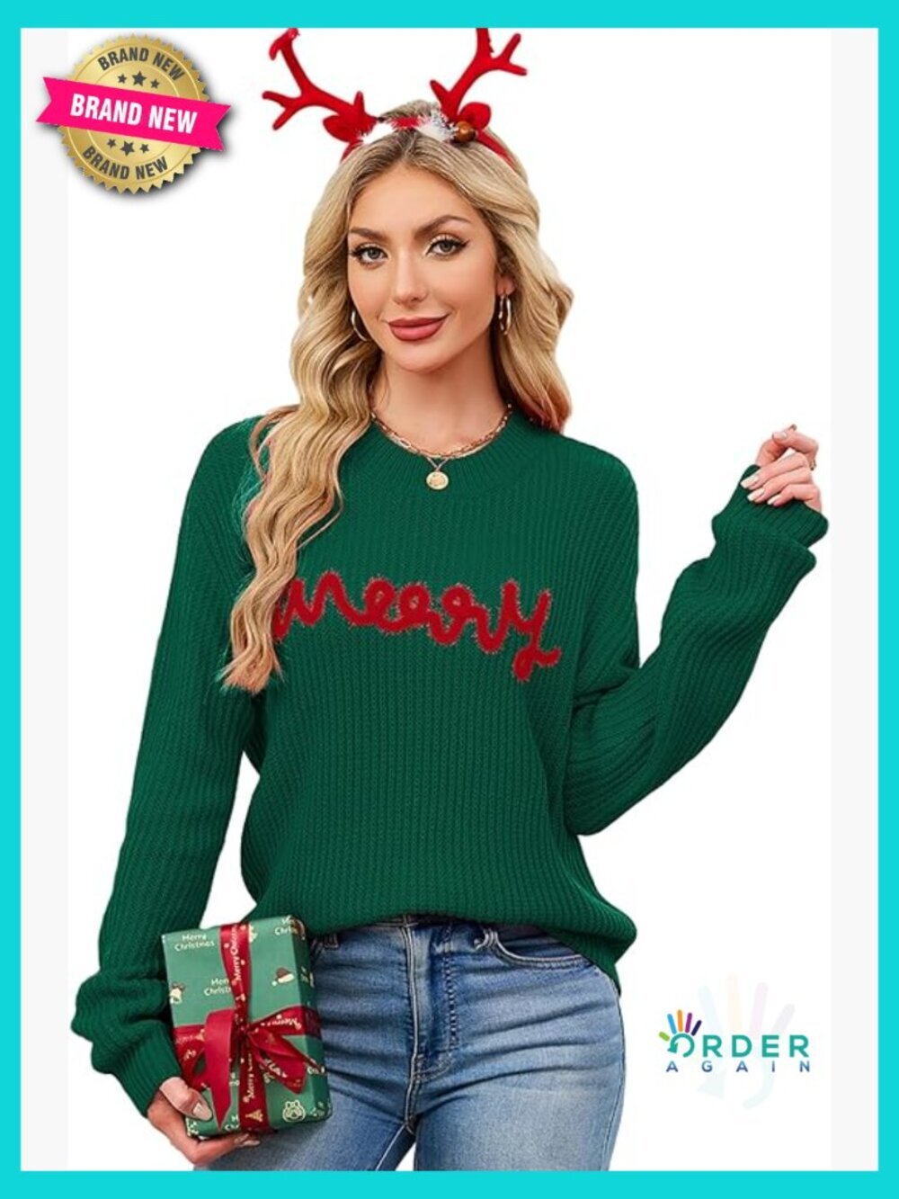 Oversized Crew Neck Christmas Sweater Cozy Knit Pullover Long Sleeve Festive